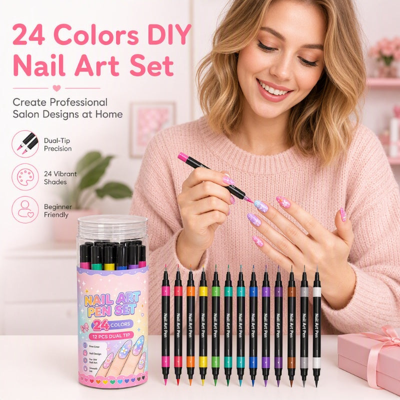 24‑Colors Dual‑Ended Nail Art Pens‑DIY Manicure Drawing Set