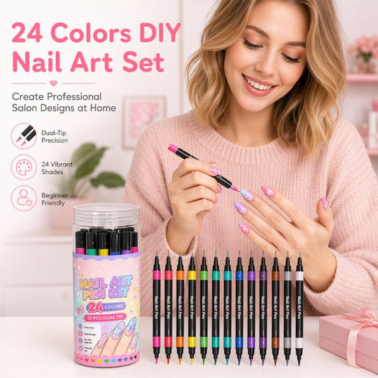 24‑Colors Dual‑Ended Nail Art Pens‑DIY Manicure Drawing Set