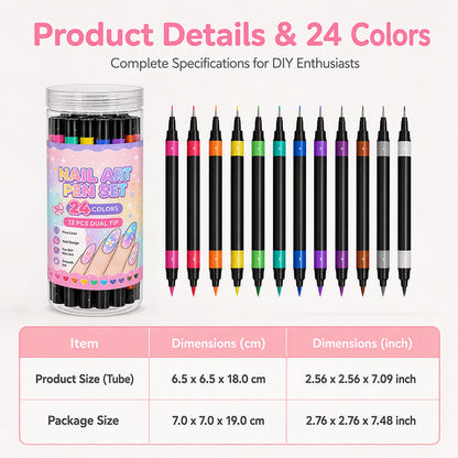24‑Colors Dual‑Ended Nail Art Pens‑DIY Manicure Drawing Set