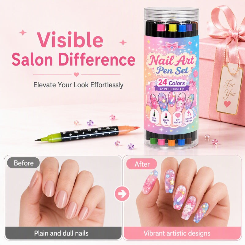 24‑Colors Dual‑Ended Nail Art Pens‑DIY Manicure Drawing Set