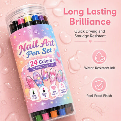24‑Colors Dual‑Ended Nail Art Pens‑DIY Manicure Drawing Set